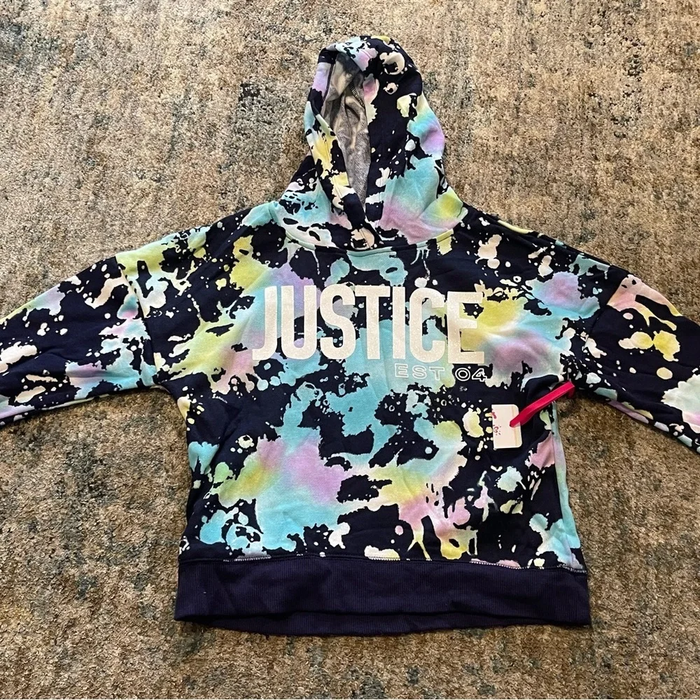 Justice Girls' Pastel Splash Hoodie in Navy & Multicolor size M